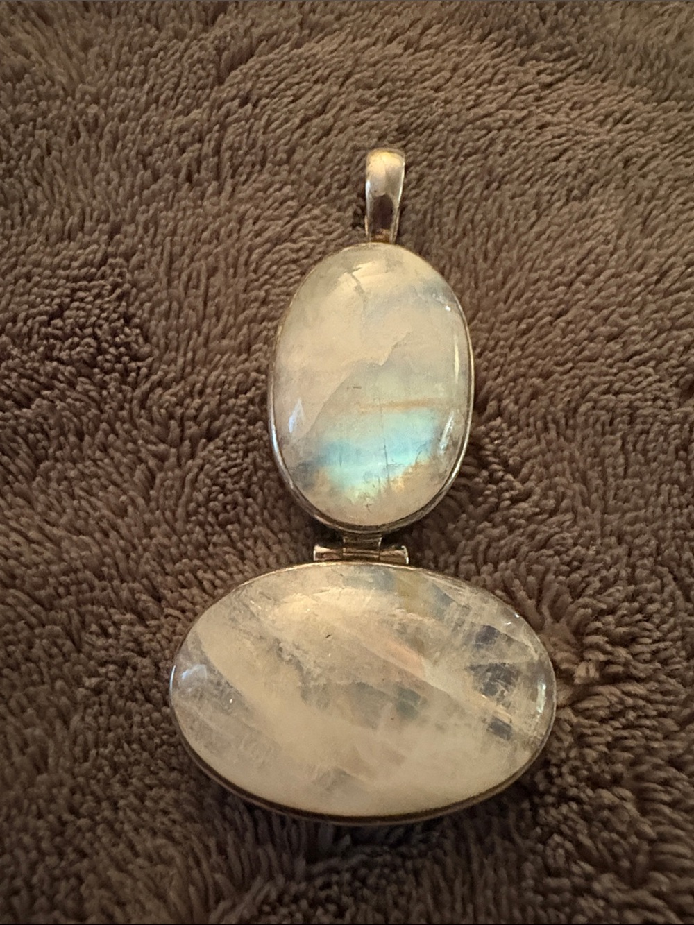 Silver Moonstone Double Oval Pendant - White/Blue Sheen
